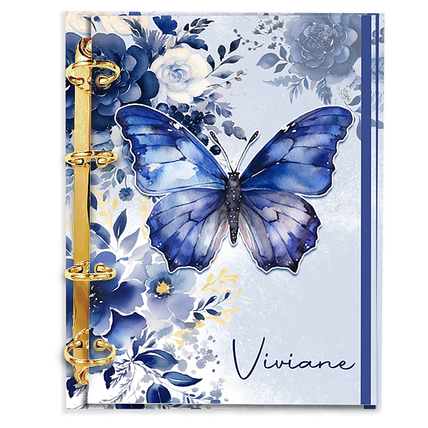Agenda Fichário Personalizada Reposicionável:  BORBOLETA AZUL MARINHO