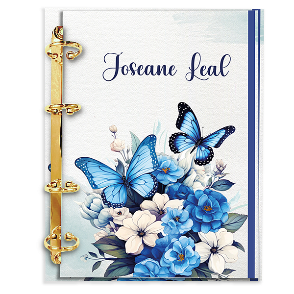 Agenda Fichário Personalizada Reposicionável:  BORBOLETA JARDIM AZUL