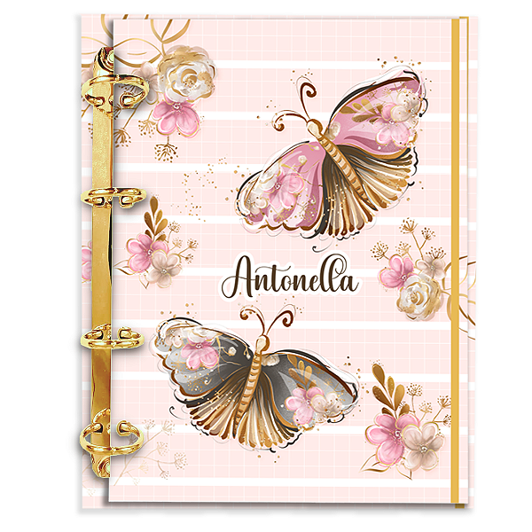 Agenda Fichário Personalizada Reposicionável:  BORBOLETA ROSA FLORAL