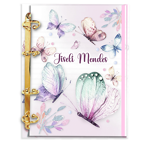 Agenda Fichário Personalizada Reposicionável:  BORBOLETA  LILAS JARDIM