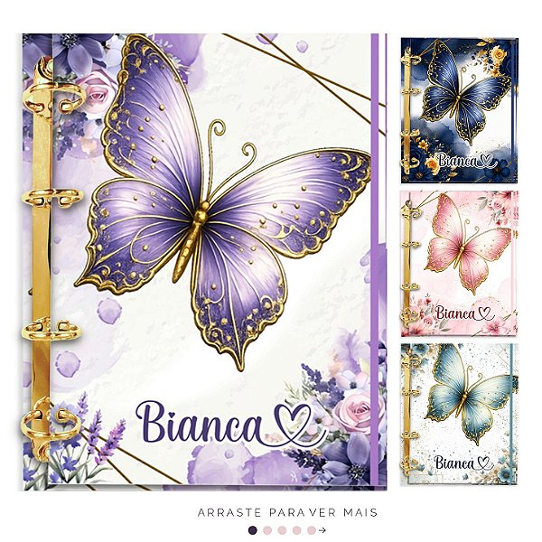 Agenda Fichário Personalizada Reposicionável: Borboleta Luxo