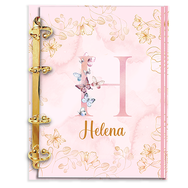 Agenda Fichário Personalizada Reposicionável:  BORBOLETA ROSA INICIAL SEU NOME