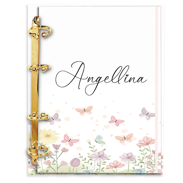 Agenda Fichário Personalizada Reposicionável:  BORBOLETA JARDIM BRANCO