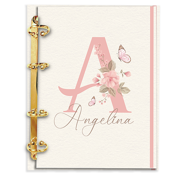 Agenda Fichário Personalizada Reposicionável:  Inicial do seu nome -  Bege/Rosa