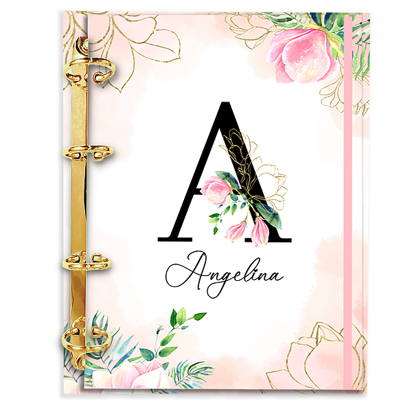 Fichário Personalizado Reposicionável: Coleção Alfabeto - Rosa Floral