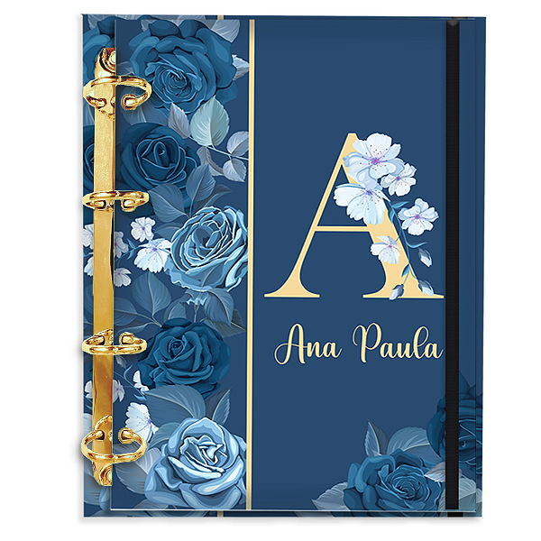 Fichário Personalizado Reposicionável: Coleção Alfabeto - Azul Floral