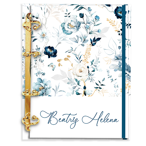 Agenda Fichário Personalizada Reposicionável : Floral Azul