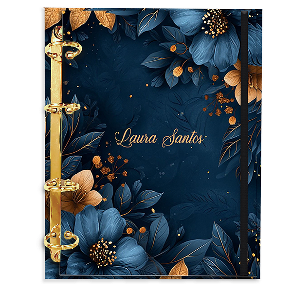 Agenda Fichário Personalizada Reposicionável : Floral Azul 03