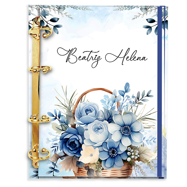 Agenda Fichário Personalizada Reposicionável: Jardim Floral Azul