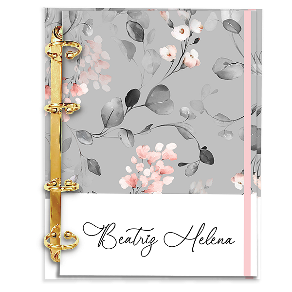 Agenda Fichário Personalizada Reposicionável: Jardim Floral Cinza