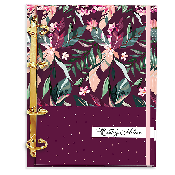 Agenda Fichário Personalizada Reposicionável: Jardim Floral Marsala