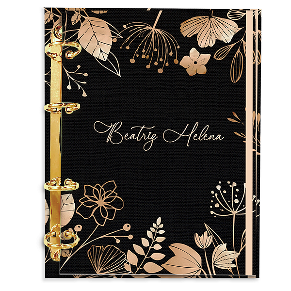 Agenda Fichário Personalizada Reposicionável: Jardim Floral Preto