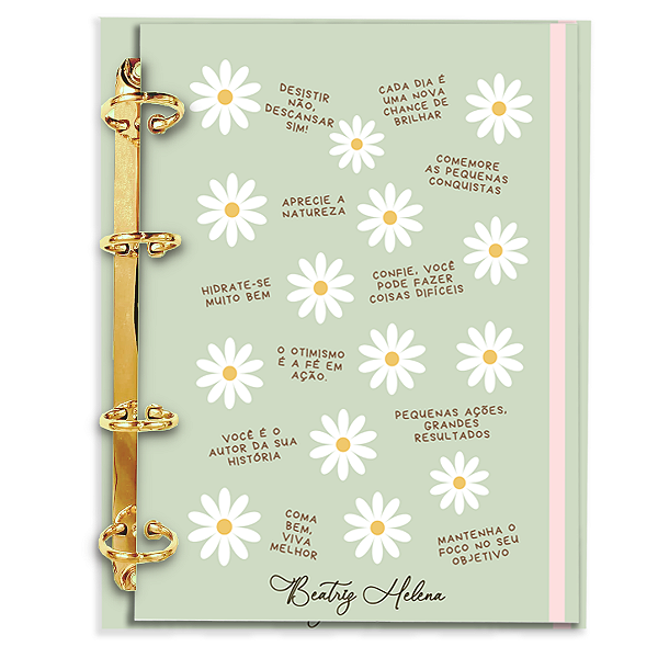 Agenda Fichário Personalizada Reposicionável: Floral Verde com Frases
