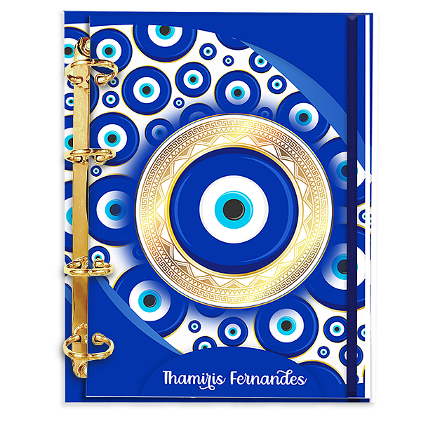 Agenda Fichário Personalizada Reposicionável: Olho Grego Azul