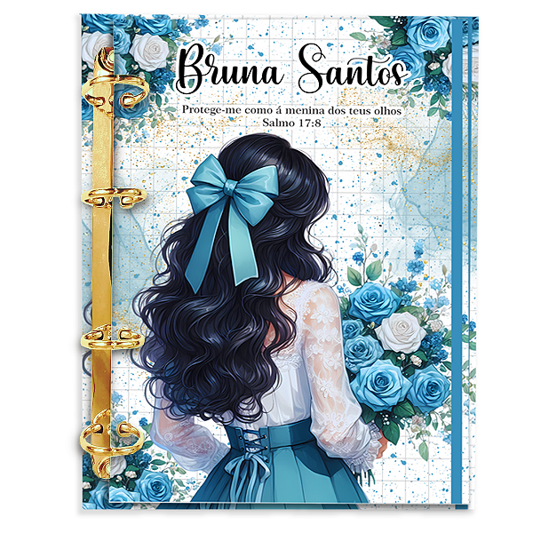Fichário Personalizado Reposicionável: Cristã Menina Azul