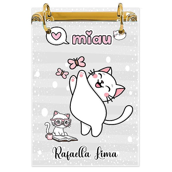 Bloco Fichário A5 Personalizado Reposicionável: Gatinha 02