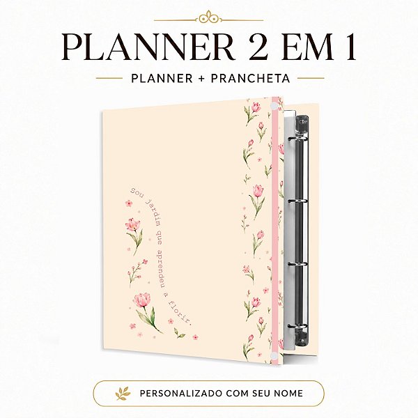 Planner Fichário 2 em 1: Coleção 2027 - JARDIM QUE APRENDEU A FLORIR - Bege/Amarelo
