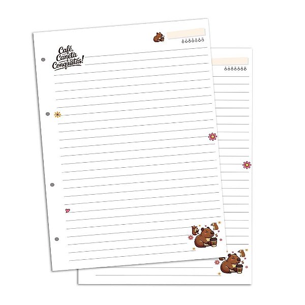 Refil de Fichário com 180 Folhas - Café, Caneta e Conquistas