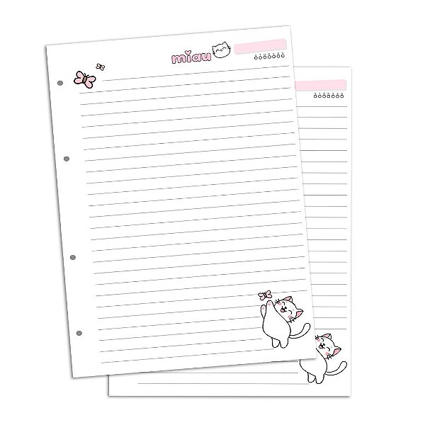 Refil de Fichário com 180 Folhas - Miau Gatinha