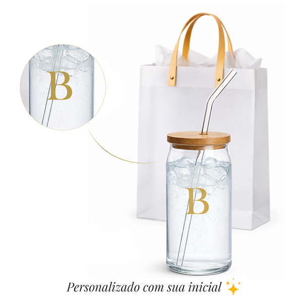 Copo de Vidro Premium Estrellyta: Tampa de Bambu + Personalização Exclusiva (500ml)