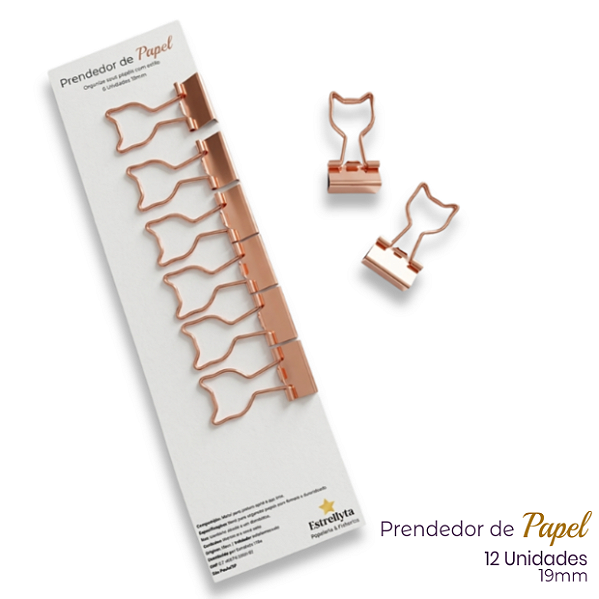 Prendedor de Papel Estilo Binder Clip Gatinho – Rose Gold | Estrellyta