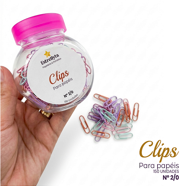 Clips Potinho Coloridos para Papel – Pote com 150 unidades (Nº 2/0)