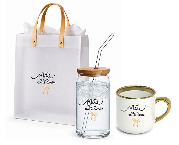 Kit Presente Dia das Mães Estrellyta – Caneca + Copo com Canudo+ Sacola Premium