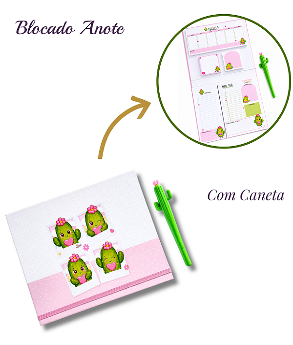 Blocodo Anote - Cacto com Bloquinhos Destacáveis + Caneta | Estrellyta
