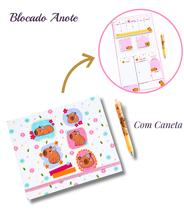 Blocodo Anote - Capivarinha com Bloquinhos Destacáveis + Caneta | Estrellyta