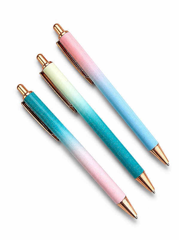 Kit 3 Caneta Luxo Degradê Glitter Rose Gold