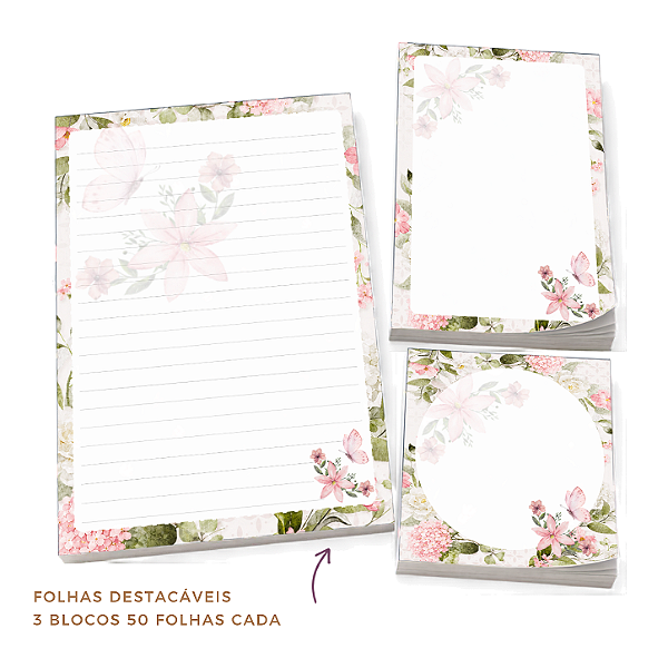Trio de Bloquinhos - Floral Rosa