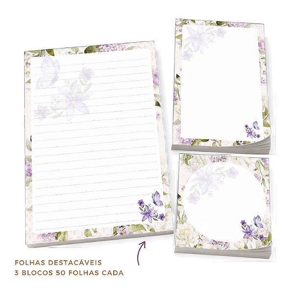 Trio de Bloquinhos - Floral Roxo