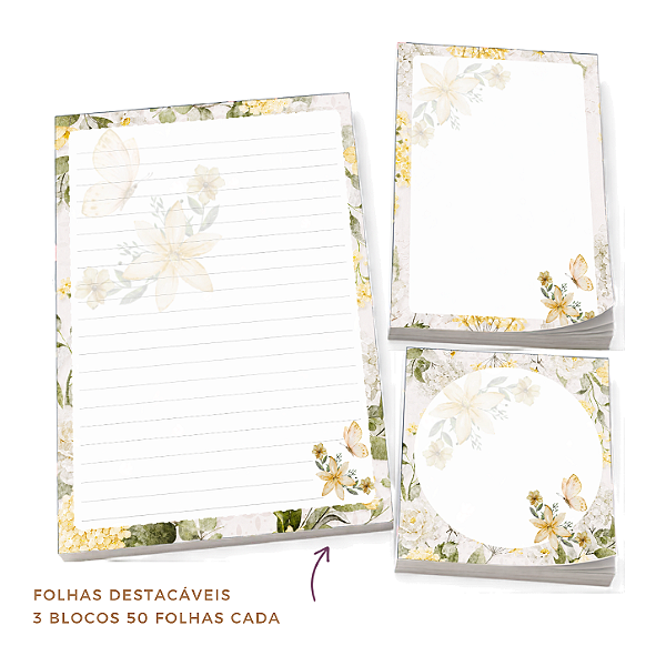 Trio de Bloquinhos - Floral Amarelo
