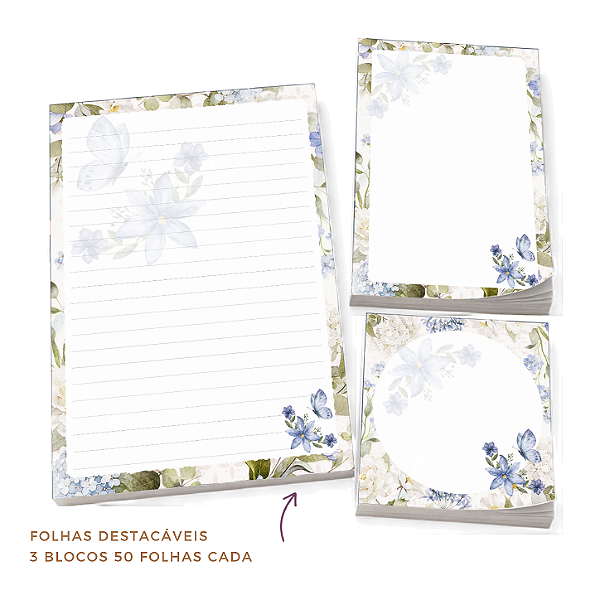 Trio de Bloquinhos - Floral Azul