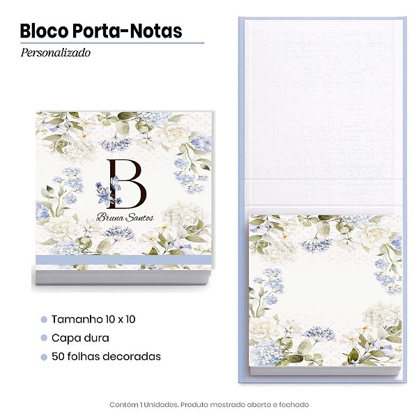 Bloco Porta Notas - Personalizado: Floral Azul
