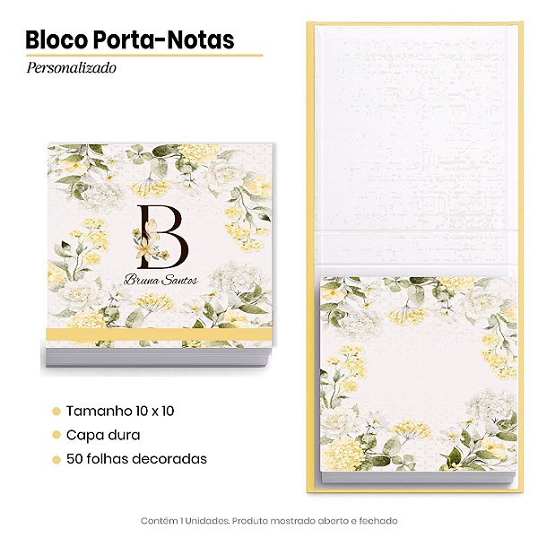 Bloco Porta Notas - Personalizado: Floral Amarelo