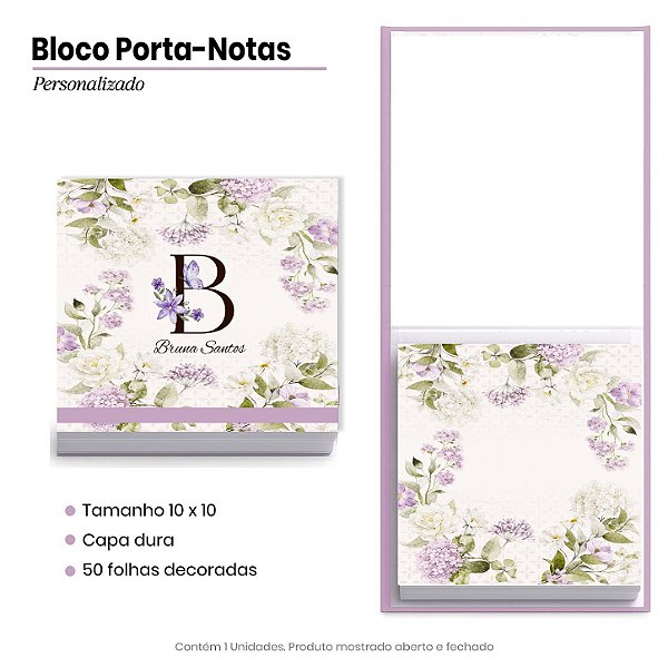 Bloco Porta Notas - Personalizado: Floral Lilás