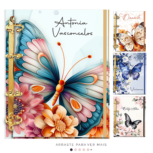 Agenda Fichário Personalizada Reposicionável: Coleção Borboletas