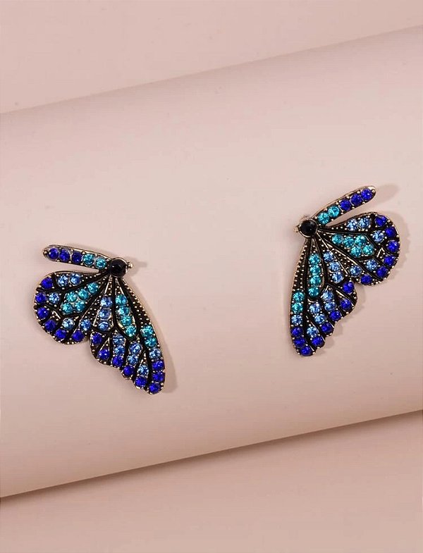 Brinco Borboleta Cravejada Azul