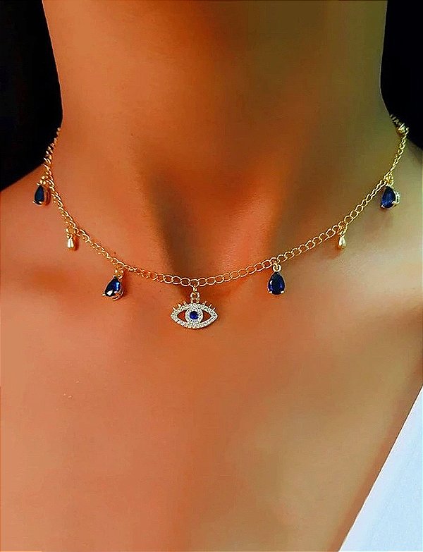 Choker Olho Grego Cravejado