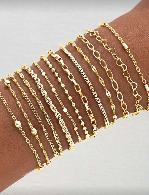 Kit 13 Pulseiras Allanis Dourado