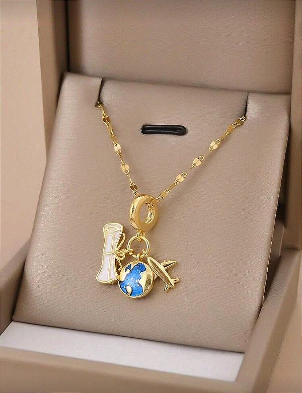 Cordão Pingentes Viagem Dourado