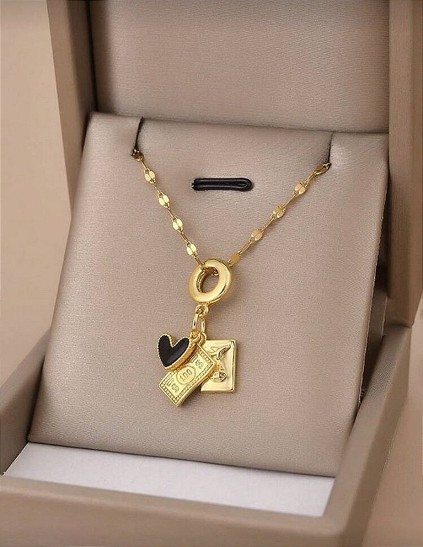 Cordão Pingentes Dólar Dourado