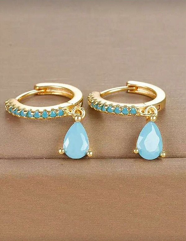 Argolinha Gotinha Azul Dourada