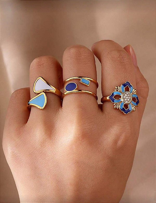 Trio Anéis Reguláveis Flora em Aço