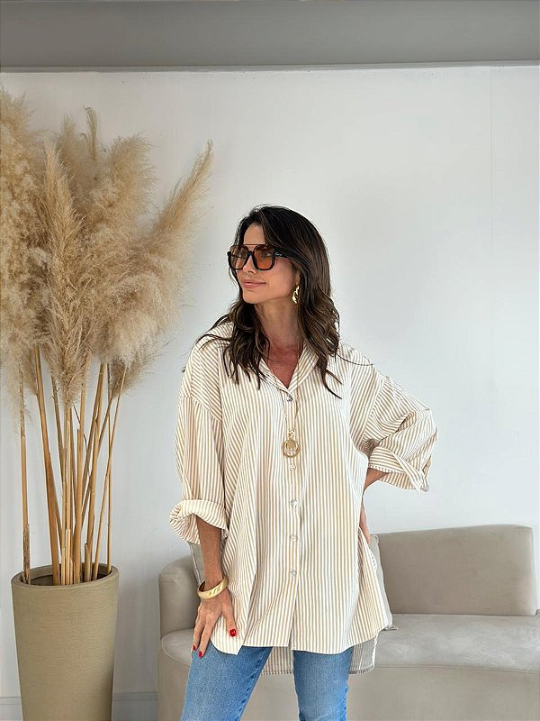 CAMISA SOFIA BEGE/BRANCO