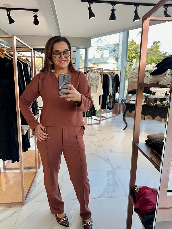 CONJUNTO PONTO ROMA CAROL MARROM