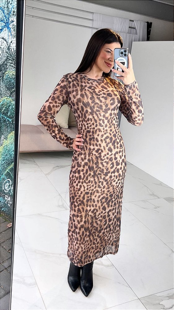 VESTIDO TULE ANIMAL PRINT BEGE