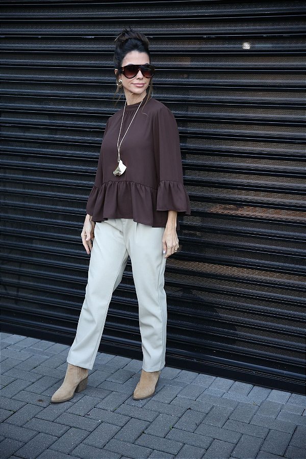 BLUSA PEPLUM ANDREA MARROM