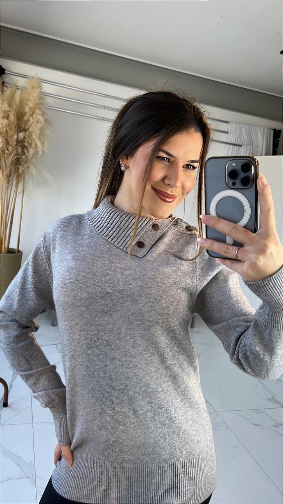 BLUSA MODAL BOTÕES CINZA